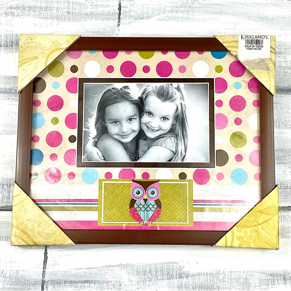 NWT Kirklands Owl Frame Polka Dot Decorative Picture Frame 9x11 Matted 4x6 Photo